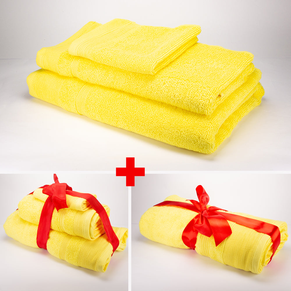3+3+1 Regalo Juego de 3 piezas de Toallas 100% Microalgodón, 500 GSM, Amarillo 1 