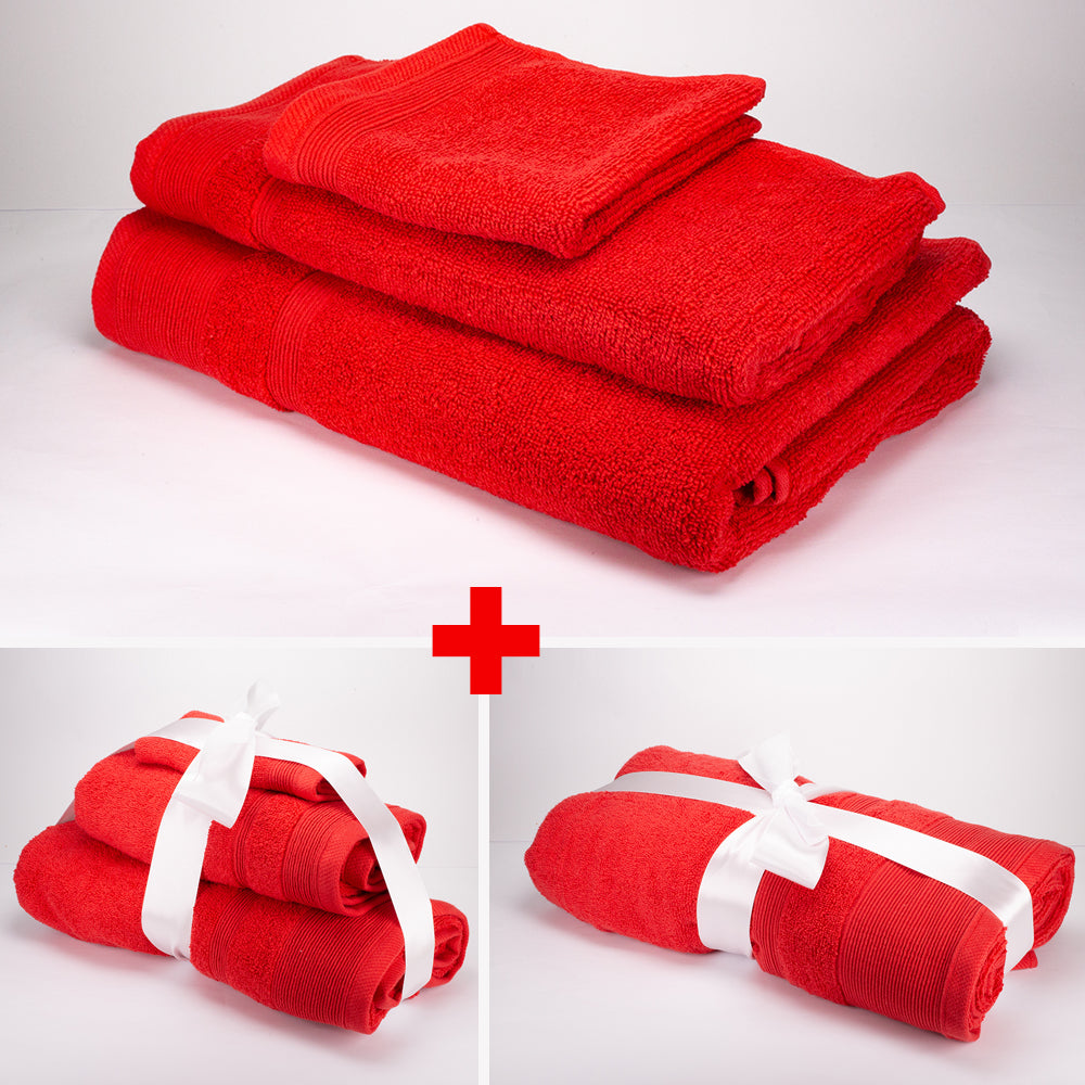 3+3+1 Regalo Juego de 3 piezas de Toallas 100% Microalgodón, 500 GSM, Rojo Rubí 1 