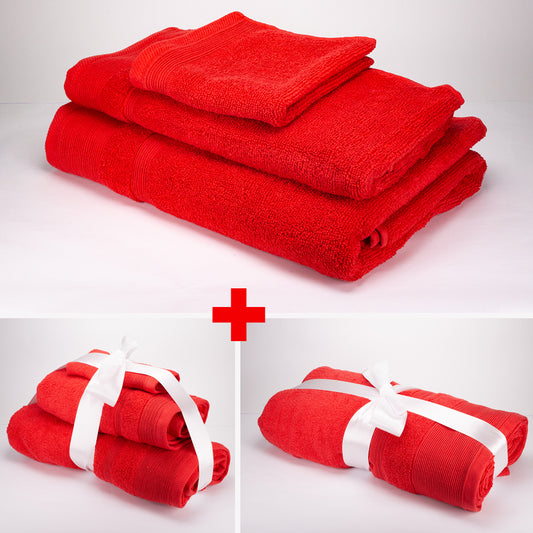3+3+1 Regalo Juego de 3 piezas de Toallas 100% Microalgodón, 500 GSM, Rojo Rubí