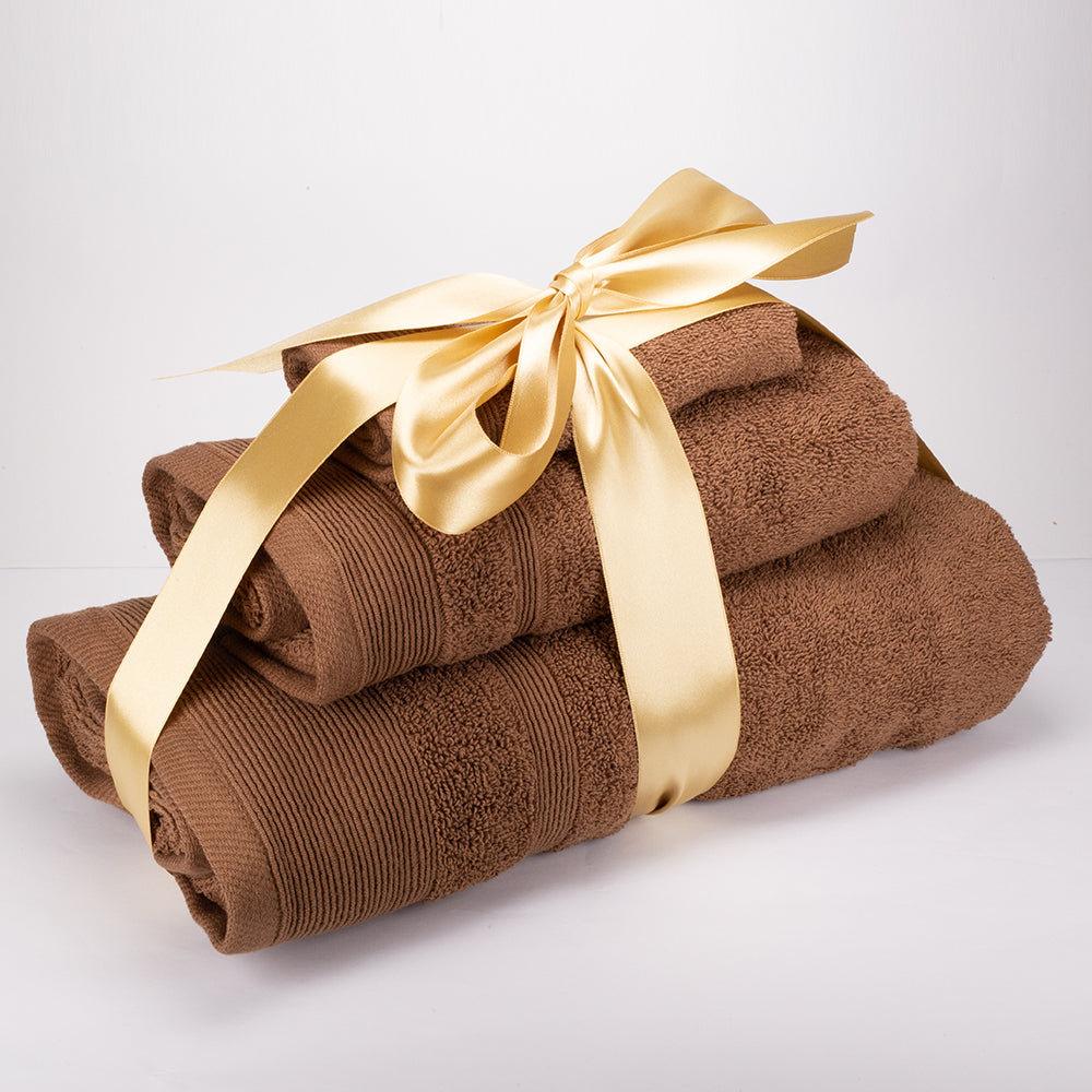 3+3+1 Regalo Juego de 3 piezas de Toallas 100% Microalgodón, 500 GSM, Marrón Chocolate 2 