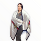 Bufanda-Mantón de Seda, 90 cm x 180 cm, Abeja de Moda con Borde, Crema