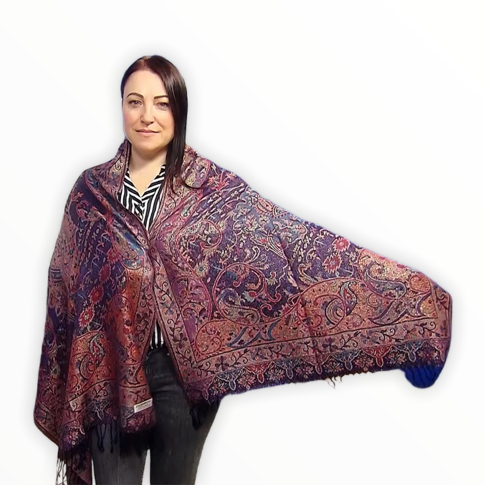 Bufanda-Chal 100% Pashmina Cashmere Real, 70 cm x 180 cm, Azul Marino 1 