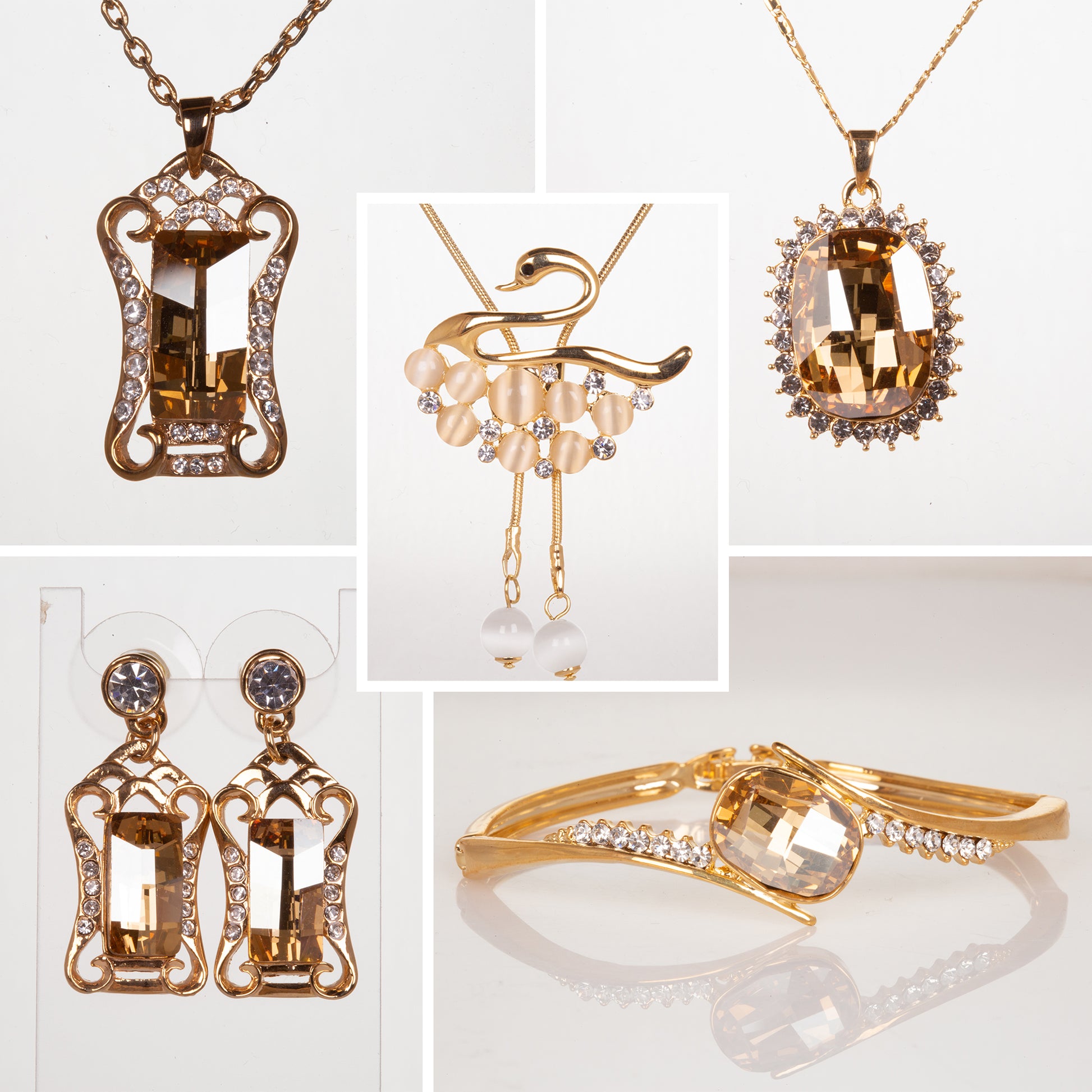 Conjunto de Aleación Bañado en Oro con Cristal Emporia® Champagne 1 