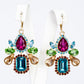 Conjunto de Aleación Bañado en Oro con Cristal Emporia® Rojo y Cristal Emporia® Azul ( Collar +Pendientes +Colgante )