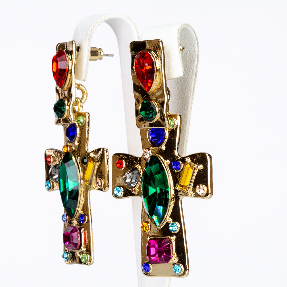 Conjunto de Aleación Bañado en Oro con Cristal Emporia® Rojo y Cristal Emporia® Azul ( Collar +Pendientes +Colgante )