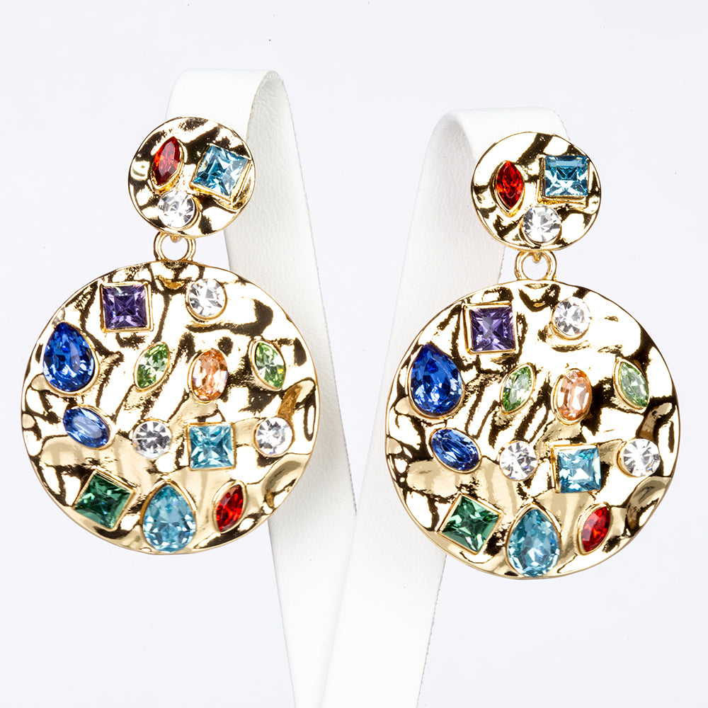 Conjunto de Aleación Bañado en Oro con Cristal Emporia® Rojo y Cristal Emporia® Azul ( Collar +Pendientes +Colgante ) 4 