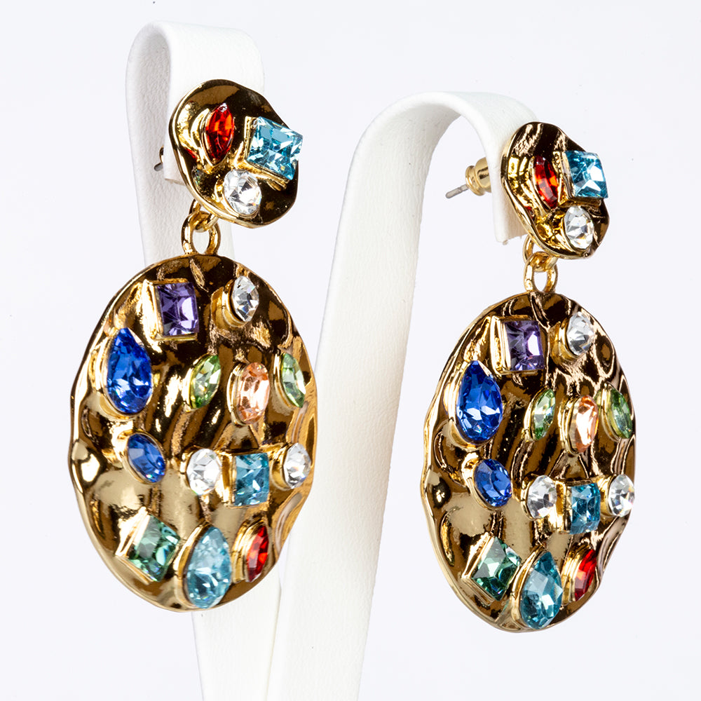 Conjunto de Aleación Bañado en Oro con Cristal Emporia® Rojo y Cristal Emporia® Azul ( Collar +Pendientes +Colgante ) 5 