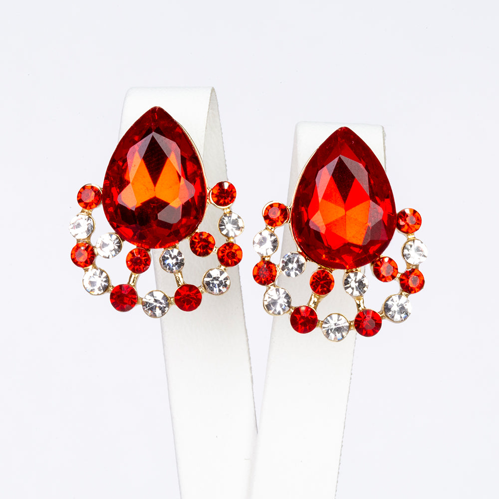 Conjunto de Aleación Bañado en Oro con Cristal Emporia® Rojo y Cristal Emporia® Blanco ( Collar +Pendientes +Colgante )