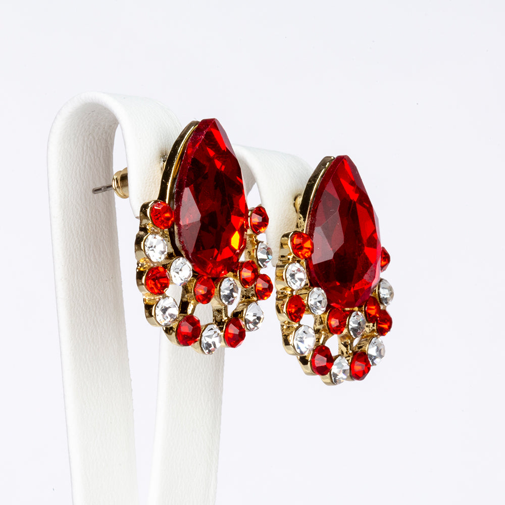 Conjunto de Aleación Bañado en Oro con Cristal Emporia® Rojo y Cristal Emporia® Blanco ( Collar +Pendientes +Colgante ) 3 