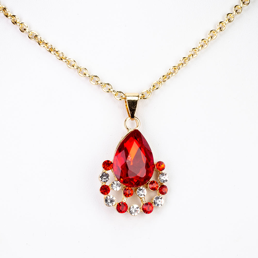 Conjunto de Aleación Bañado en Oro con Cristal Emporia® Rojo y Cristal Emporia® Blanco ( Collar +Pendientes +Colgante ) 4 