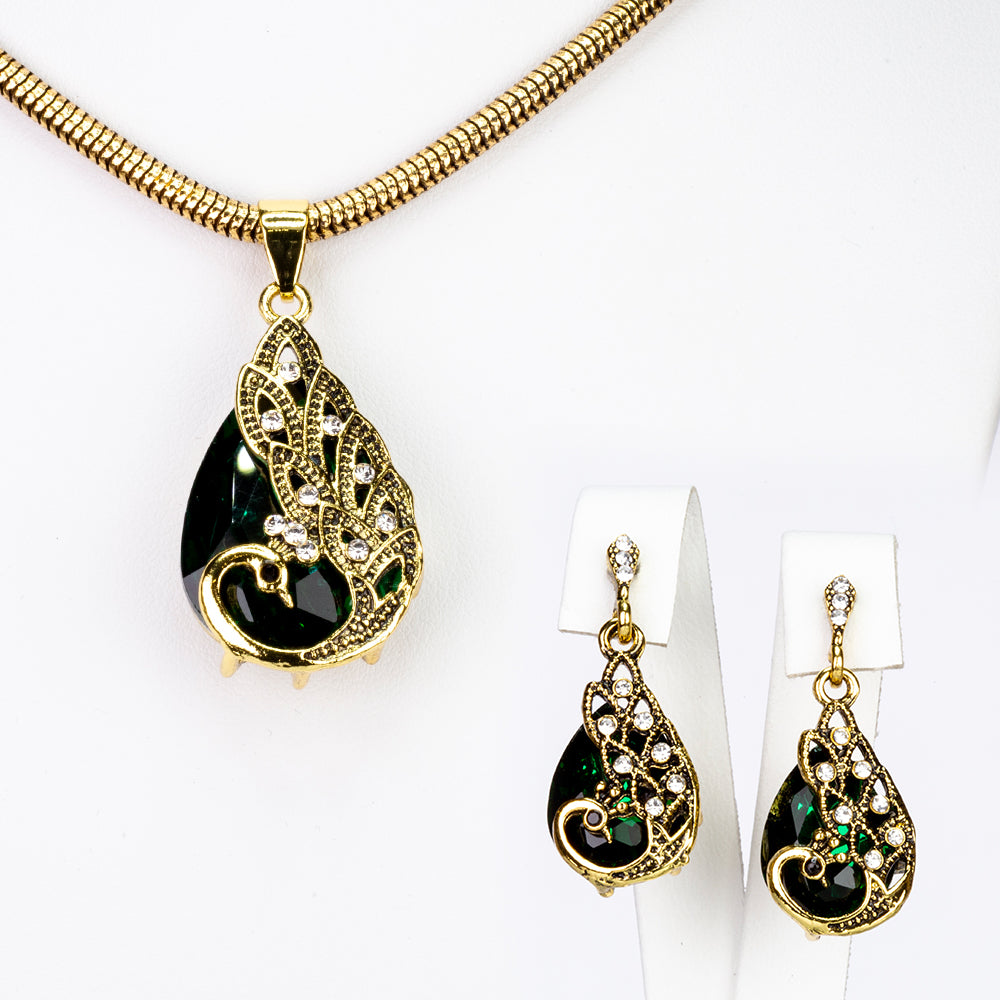Conjunto de Aleación Bañado en Oro con Cristal Emporia® Verde y Cristal Emporia® Blanco ( Collar +Pendientes +Colgante ) 2 