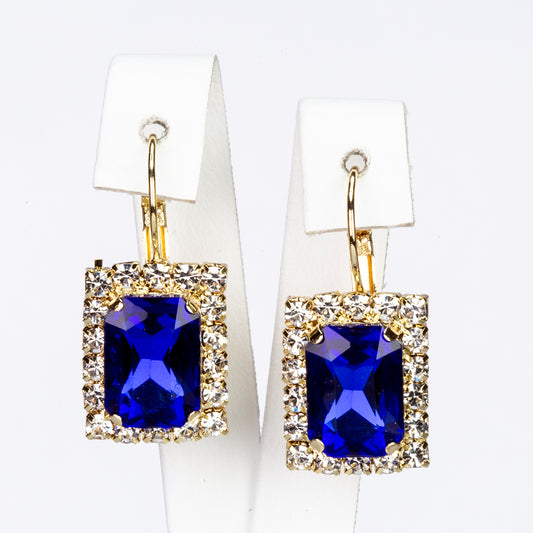 Conjunto de Aleación Bañado en Oro con Cristal Emporia® Azul y Cristal Emporia® Blanco ( Collar +Pendientes +Colgante )