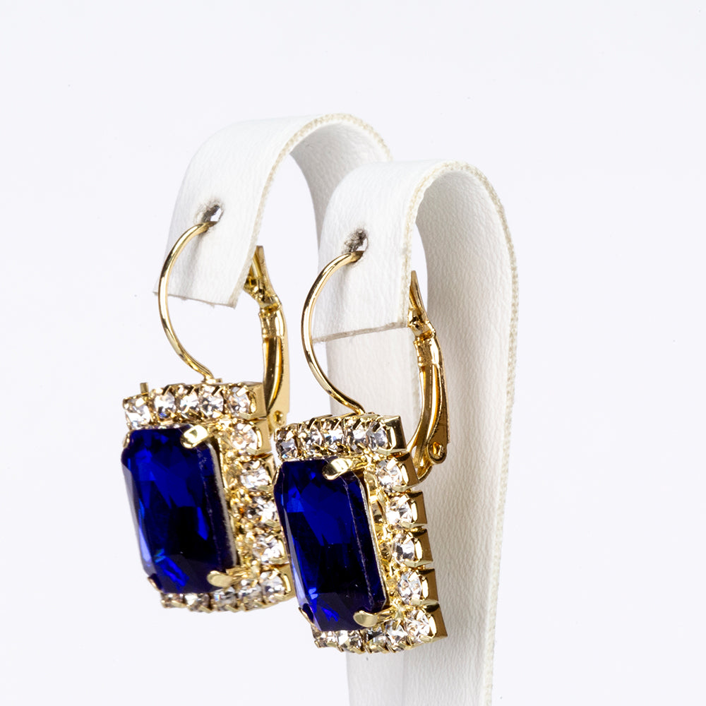Conjunto de Aleación Bañado en Oro con Cristal Emporia® Azul y Cristal Emporia® Blanco ( Collar +Pendientes +Colgante )