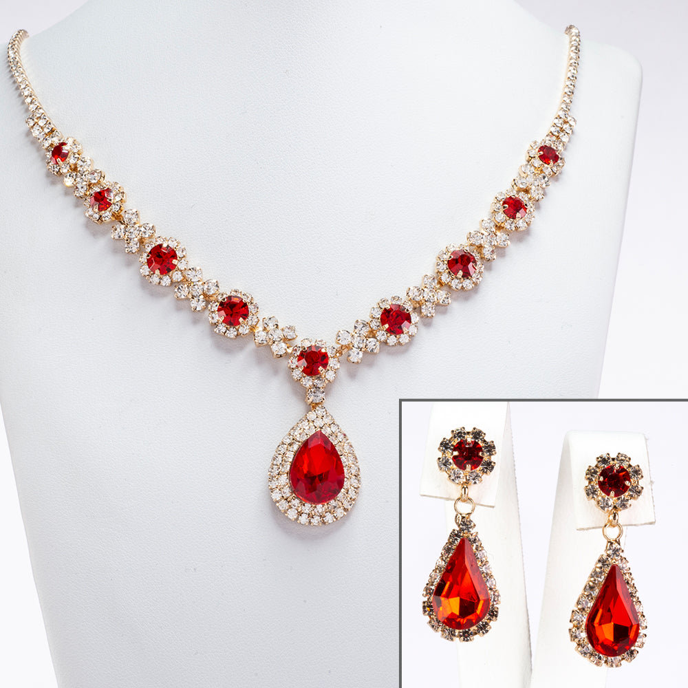 Conjunto de Aleación Bañado en Oro con Cristal Emporia® Rojo y Cristal Emporia® Blanco ( Collar +Pendientes ) 1 