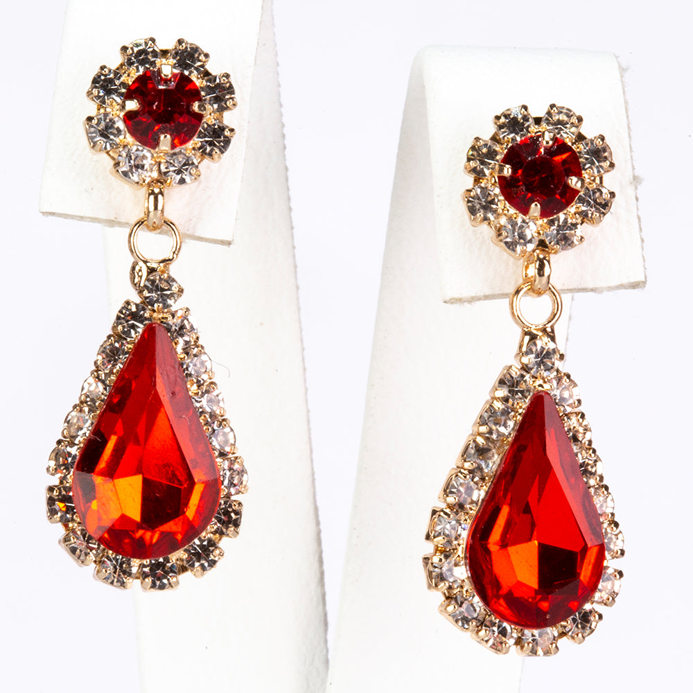 Conjunto de Aleación Bañado en Oro con Cristal Emporia® Rojo y Cristal Emporia® Blanco ( Collar +Pendientes ) 3 
