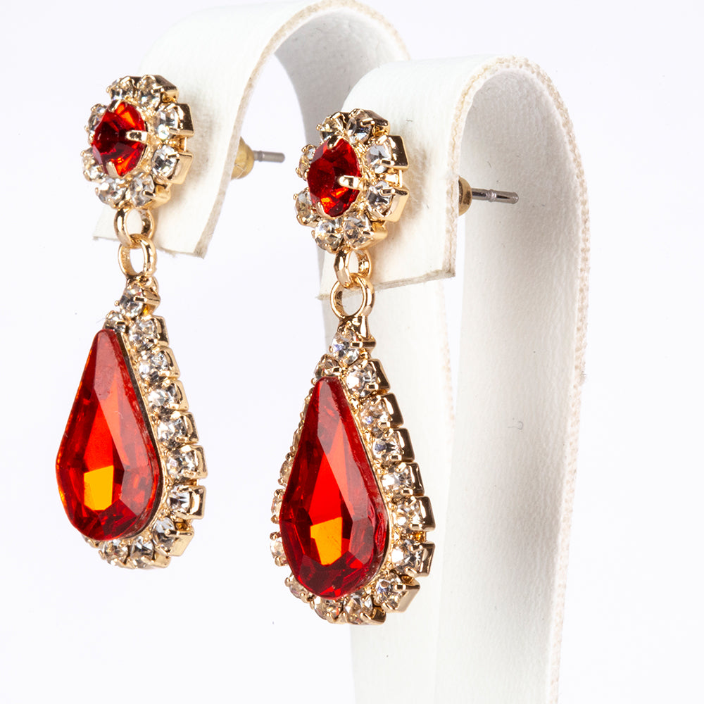 Conjunto de Aleación Bañado en Oro con Cristal Emporia® Rojo y Cristal Emporia® Blanco ( Collar +Pendientes )