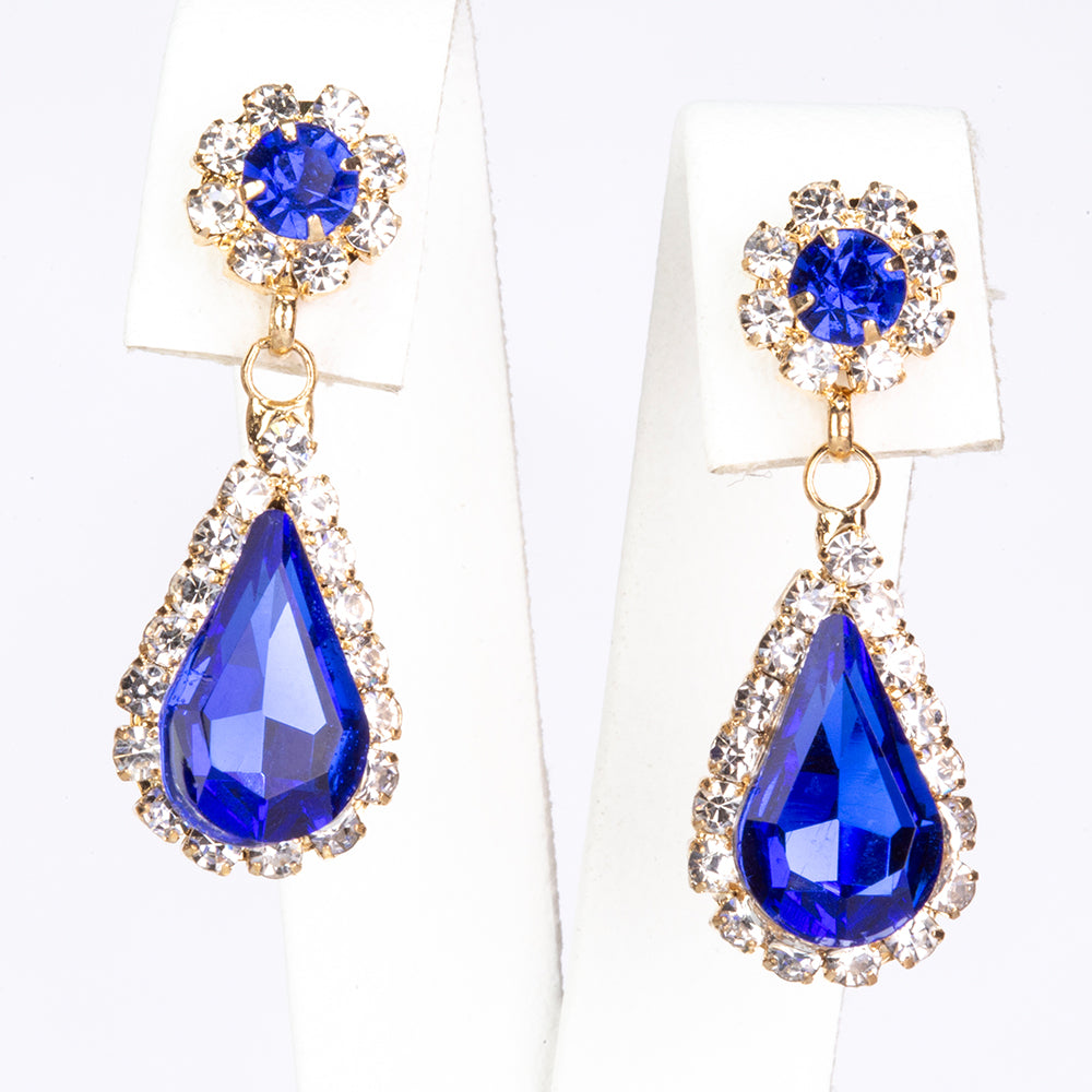 Conjunto de Aleación Bañado en Oro con Cristal Emporia® Azul y Cristal Emporia® Blanco ( Collar +Pendientes )