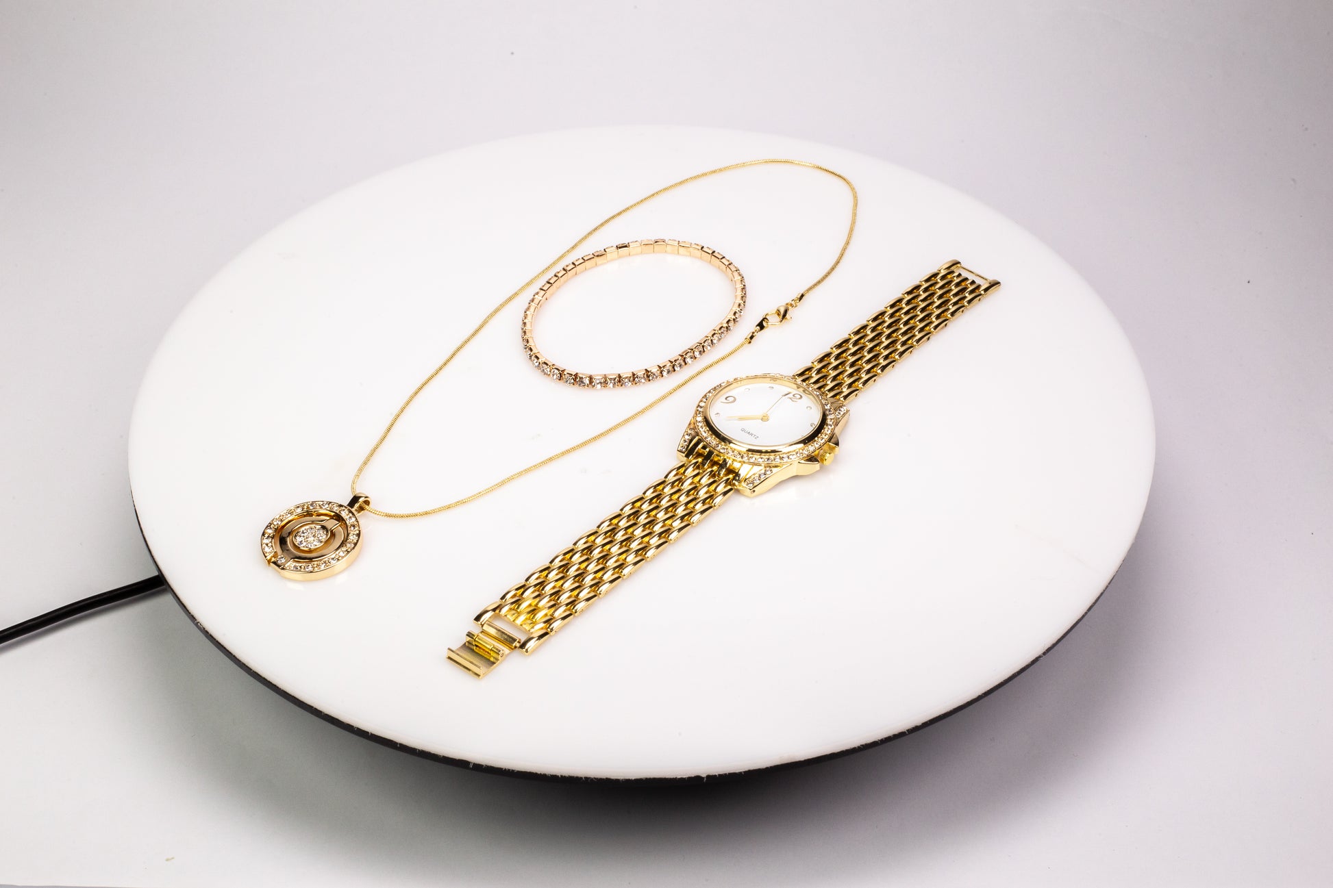 Conjunto de Aleación Bañado en Oro con Cristal Emporia® Blanco ( Collar +Pulsera ) 3 