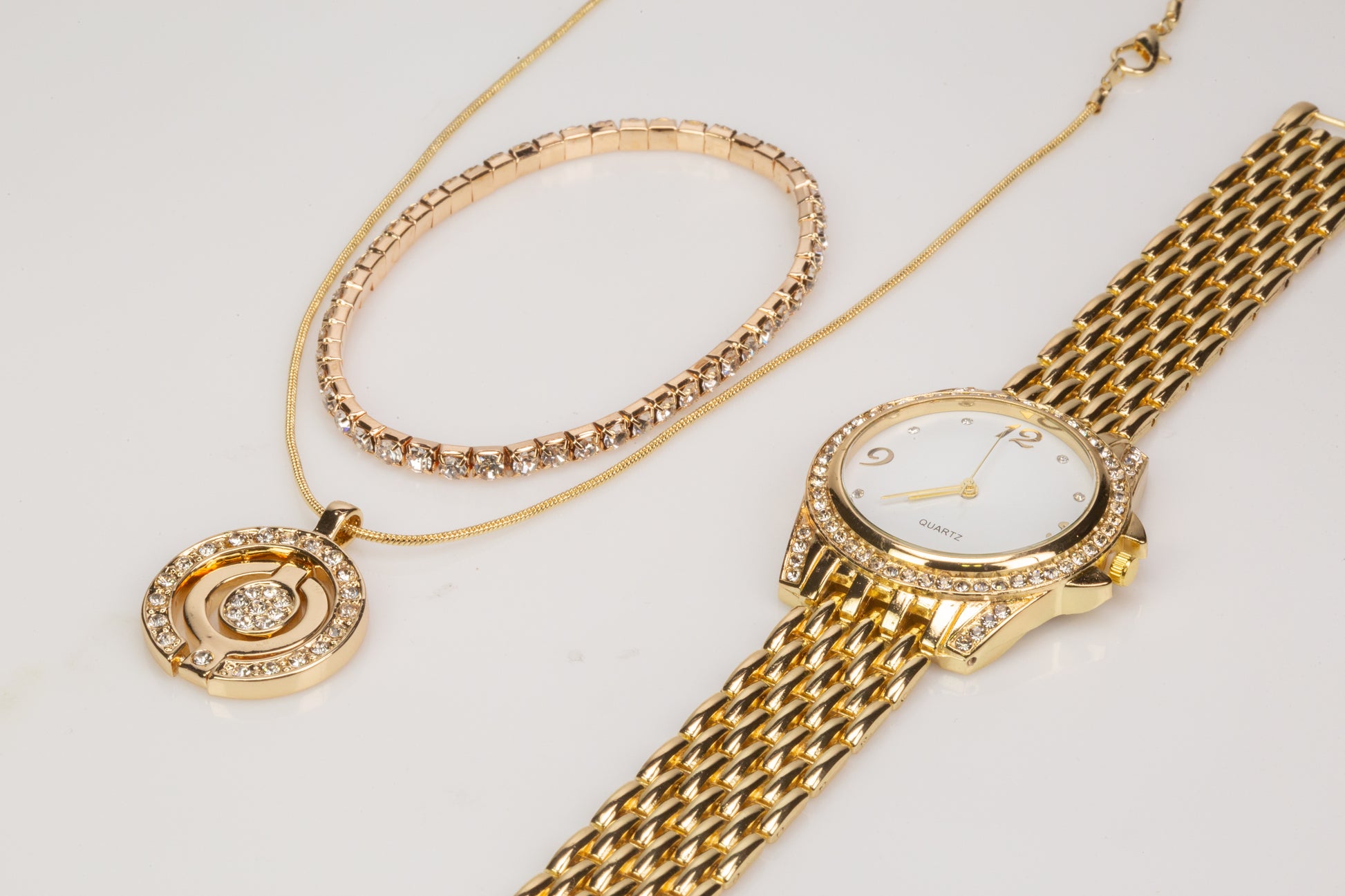 Conjunto de Aleación Bañado en Oro con Cristal Emporia® Blanco ( Collar +Pulsera ) 2 