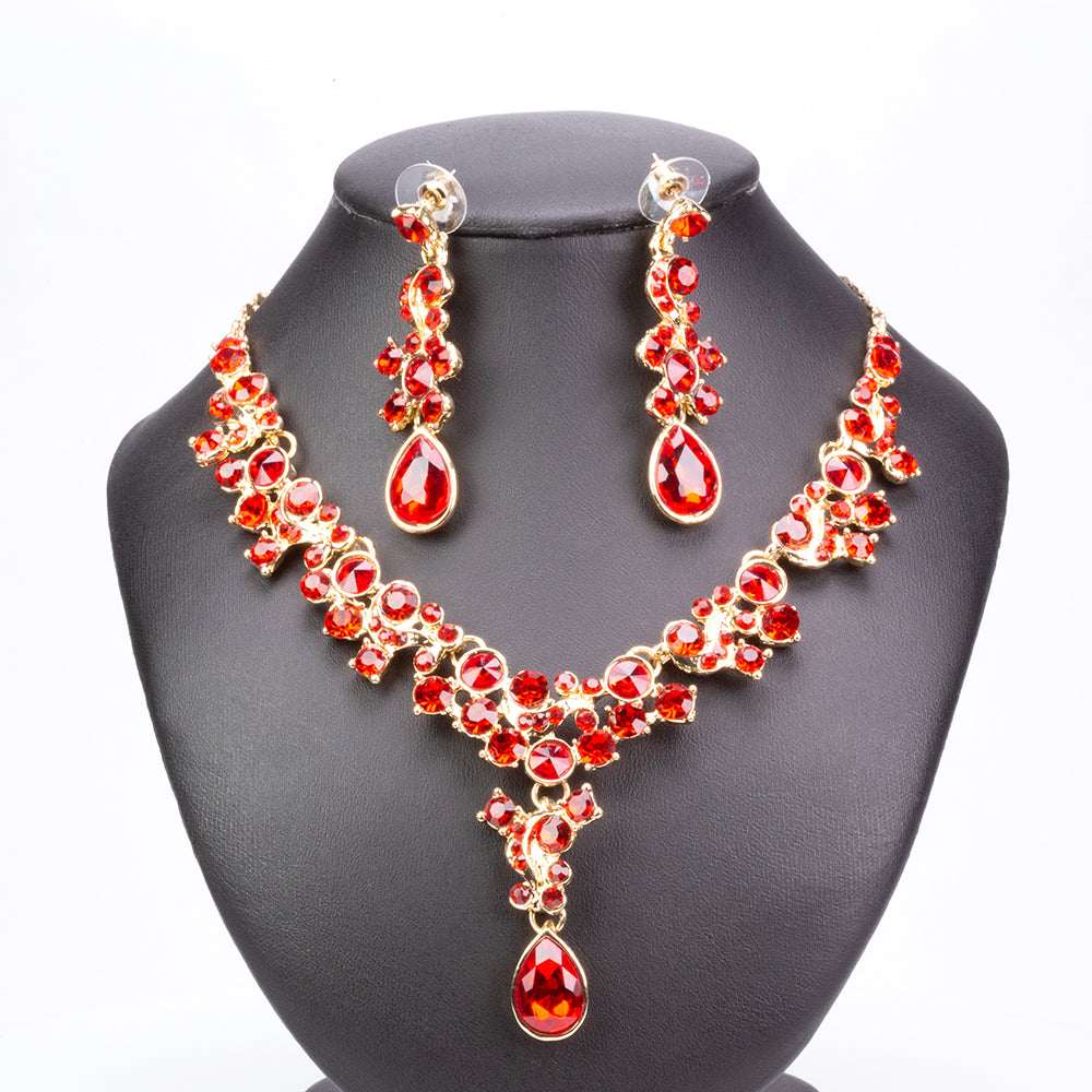 Conjunto de Aleación Bañado en Oro Blanco con Cristal Emporia® Rojo ( Collar +Pendientes ) 2 