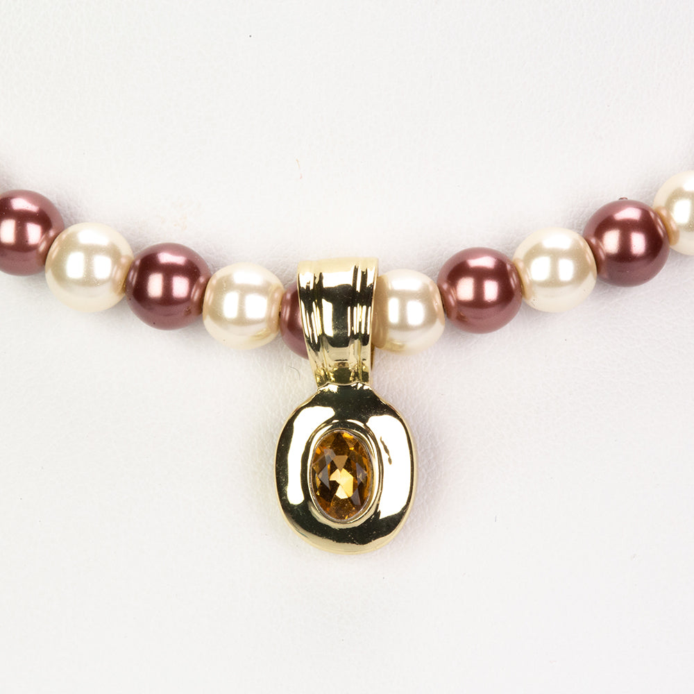Conjunto de Aleación Bañado en Oro con Perla Marrón ( Collar +Pendientes +Colgante )