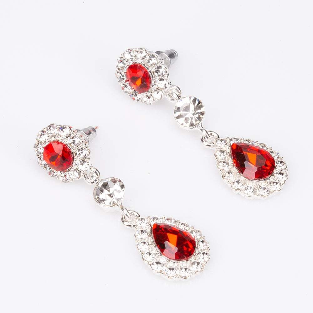 Conjunto de Aleación Bañado en Oro Blanco con Cristal Emporia® Rojo y Cristal Emporia® Blanco ( Collar +Pendientes ) 2 
