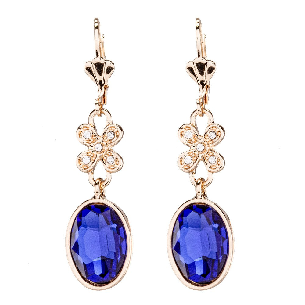 Conjunto de Joyas enchapadas en Oro con Cristal Emporia® Azul Marino y Cristal Emporia® Blanco (Collar + Pendientes)