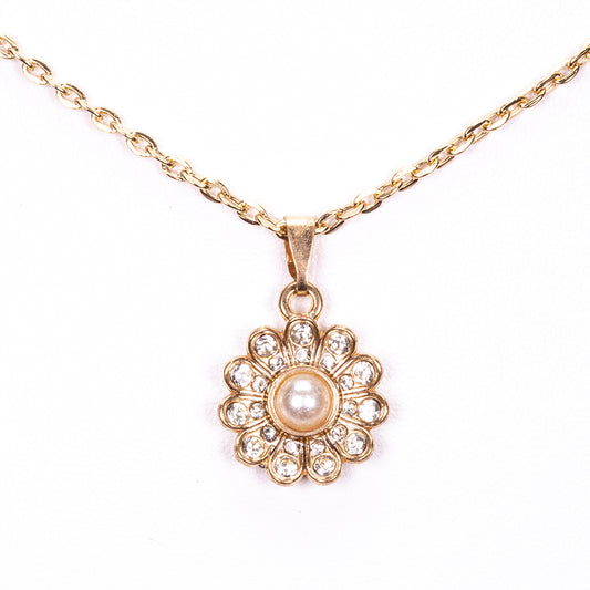 Conjunto de Aleación Bañado en Oro con Perla y Cristal Emporia® Blanco ( Collar +Pulsera )