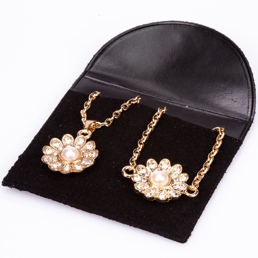 Conjunto de Aleación Bañado en Oro con Perla y Cristal Emporia® Blanco ( Collar +Pulsera ) 4 