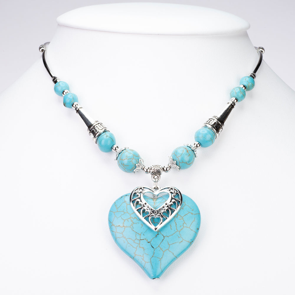 Conjunto de Aleación Bañado en Oro con Turquesa ( Collar +Pendientes ) 2 