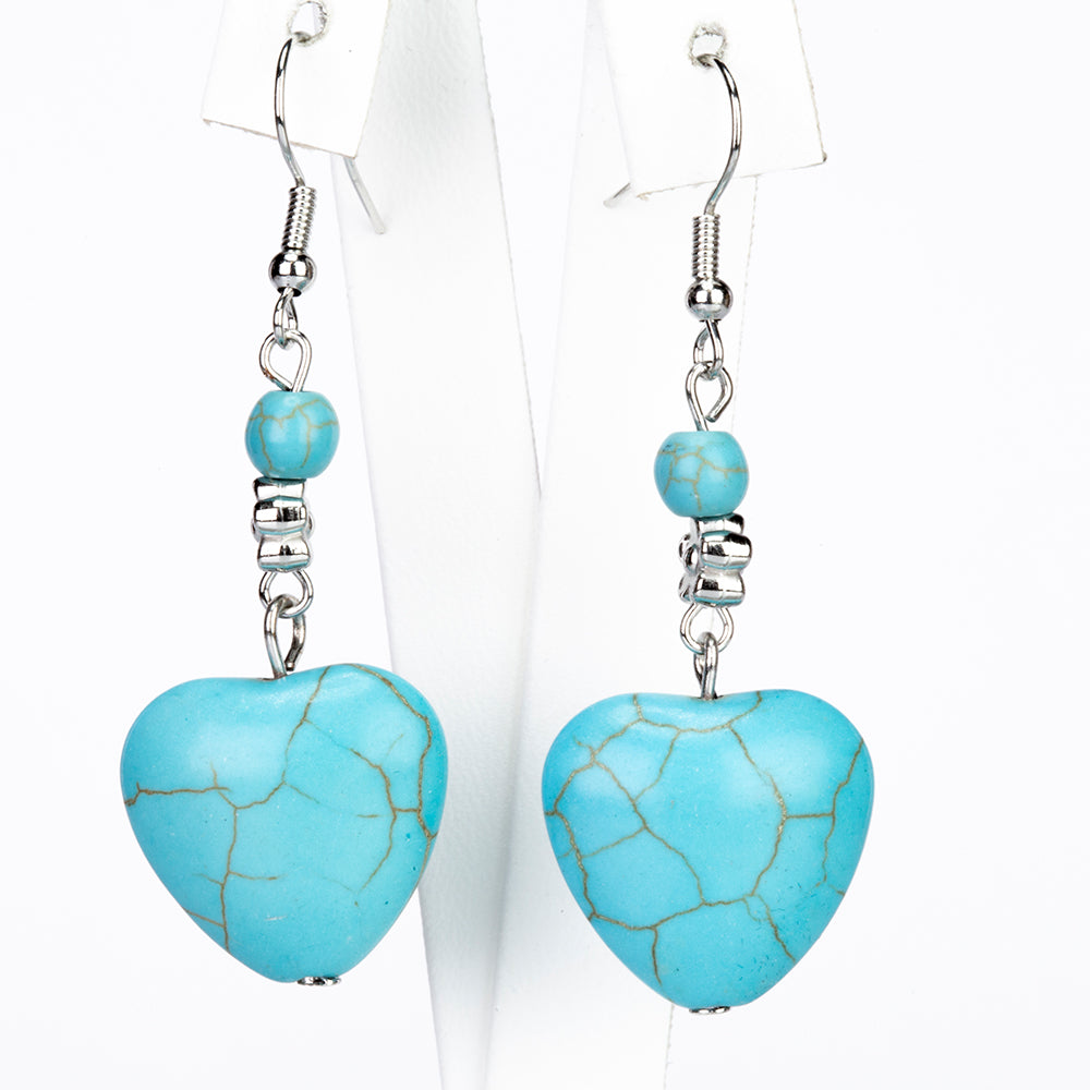 Conjunto de Aleación Bañado en Oro con Turquesa ( Collar +Pendientes )