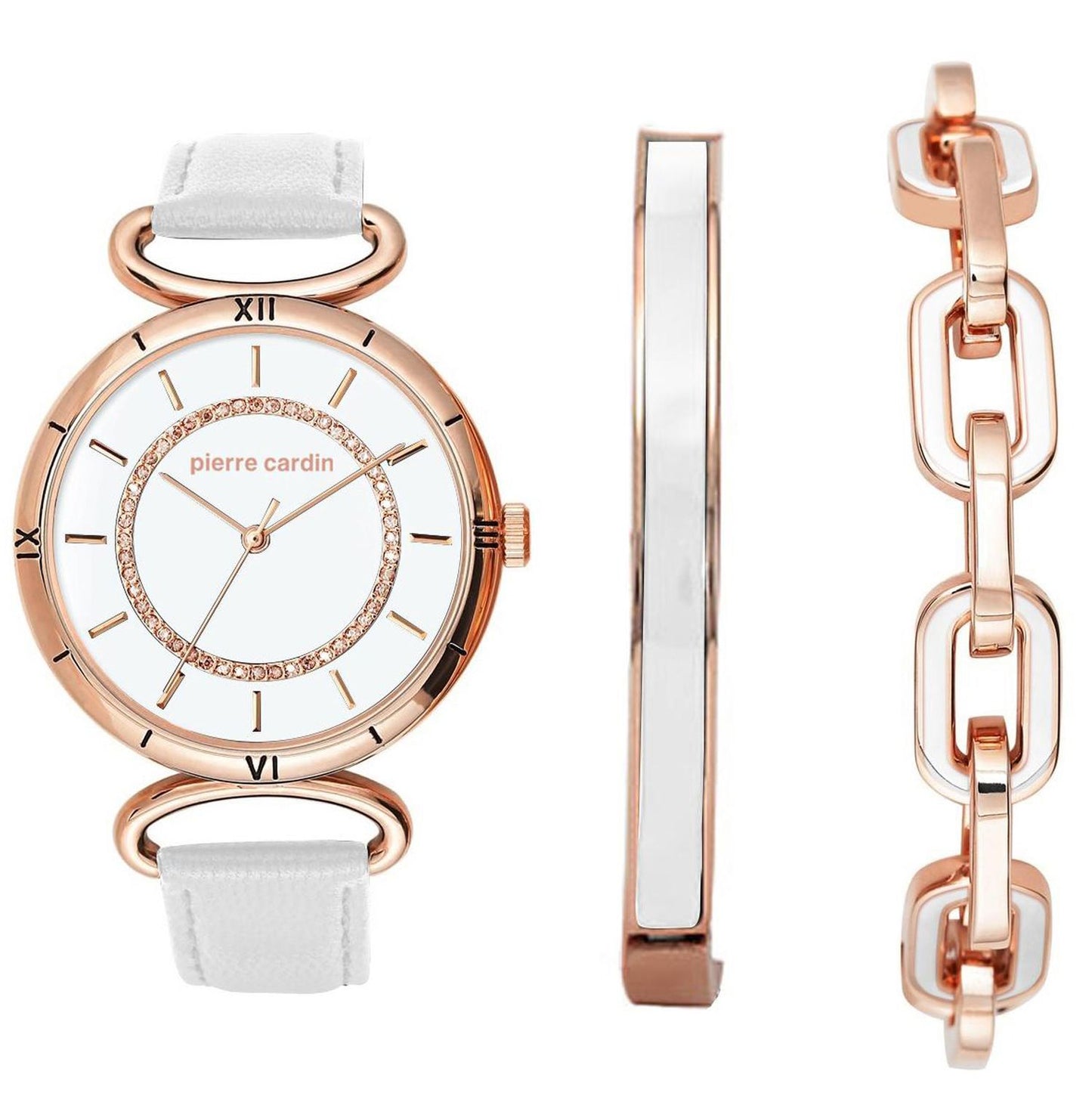 Reloj de Aleación Bañado en Oro con Esmalte y Cristal Emporia® Blanco