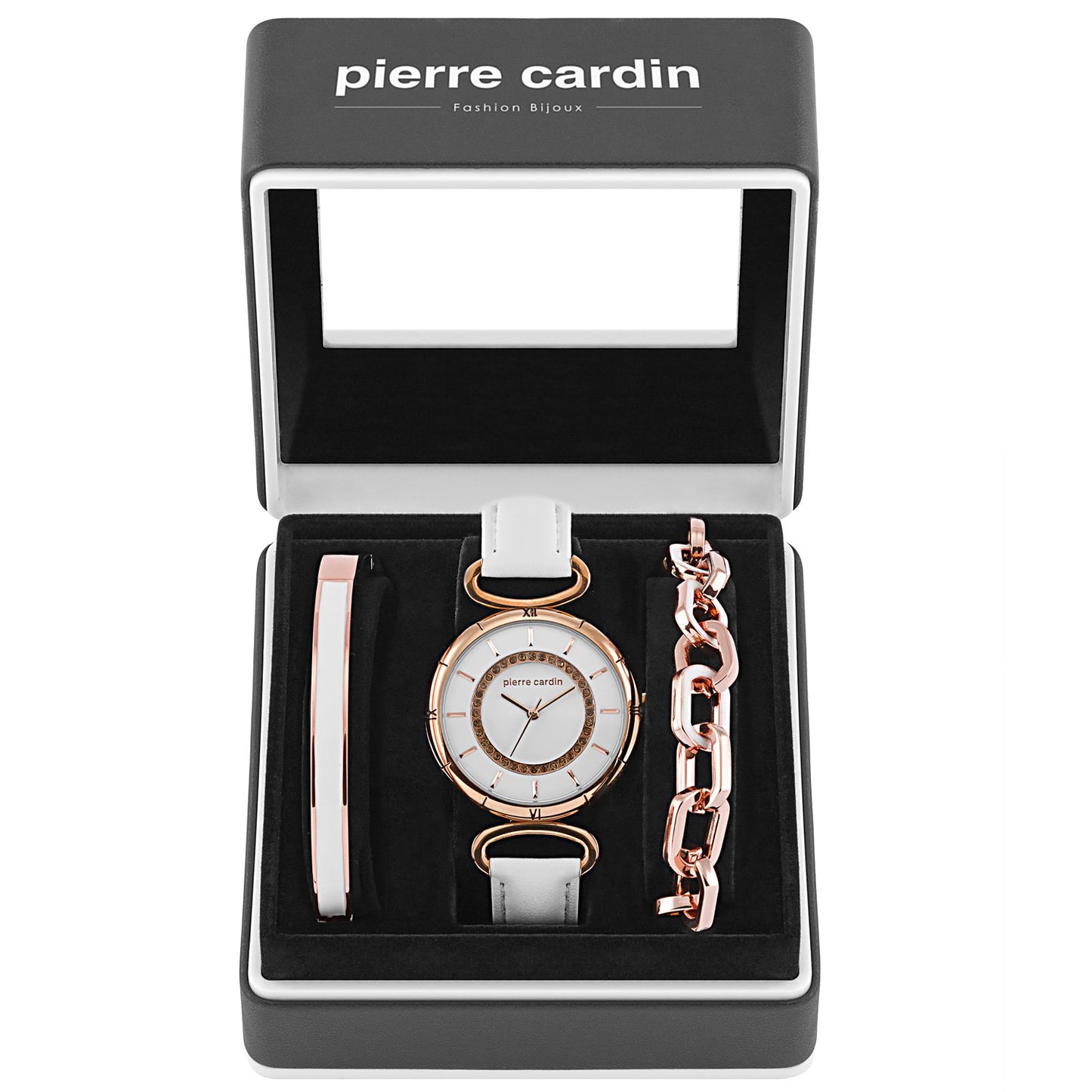 Reloj de Aleación Bañado en Oro con Esmalte y Cristal Emporia® Blanco