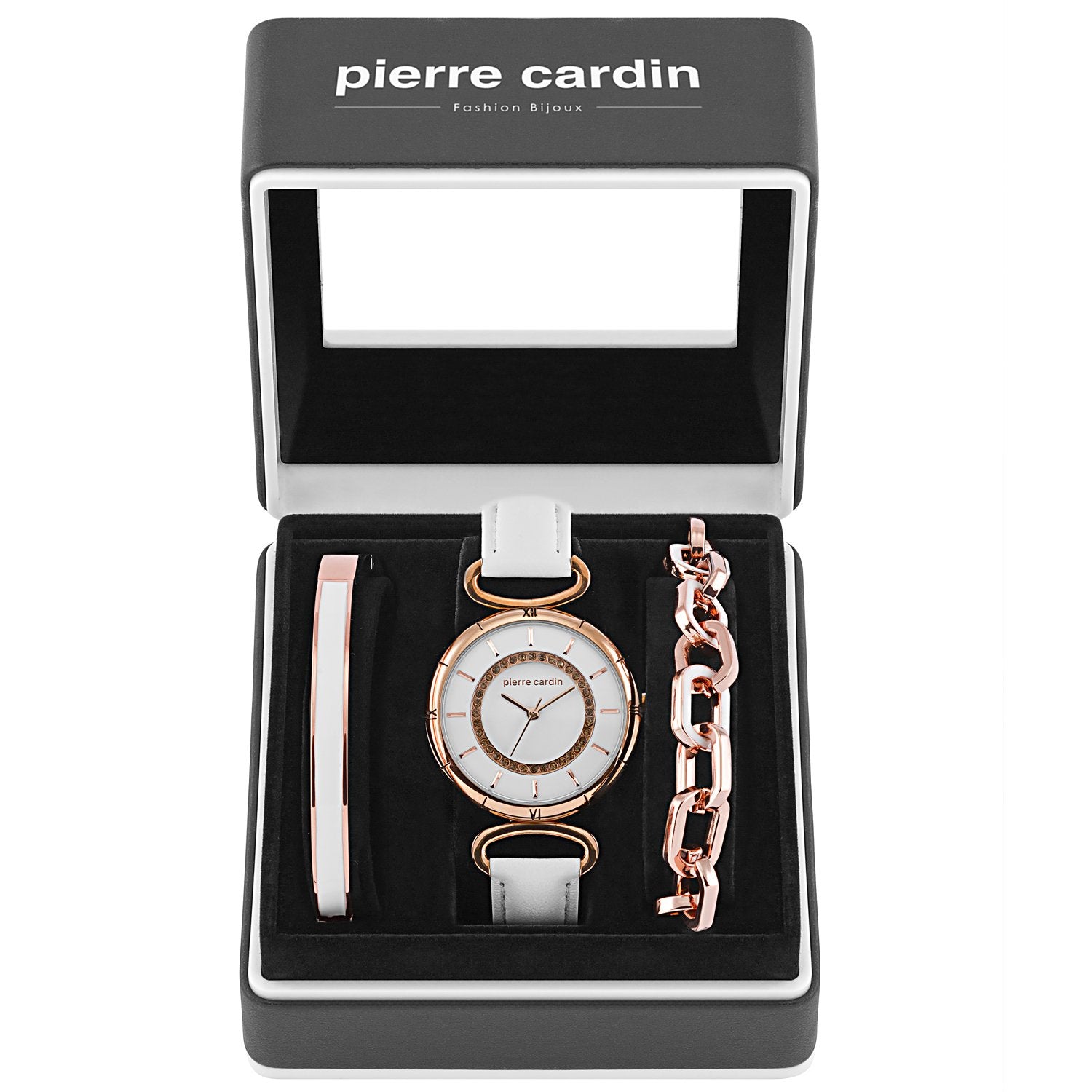 Reloj de Aleación Bañado en Oro con Esmalte y Cristal Emporia® Blanco 2 