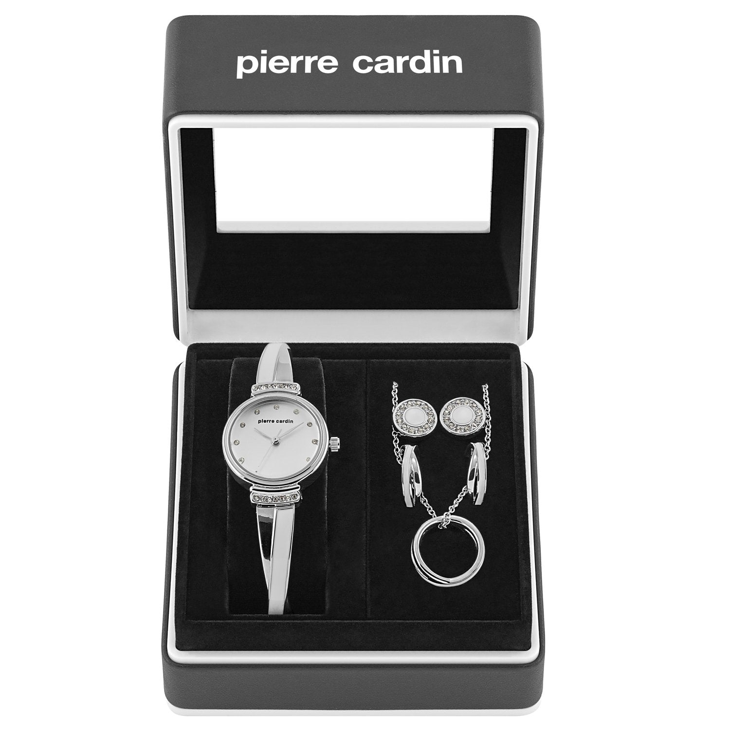 Juego de 4 piezas de reloj Pierre Cardin, 2 pares de pendientes y collar 3 