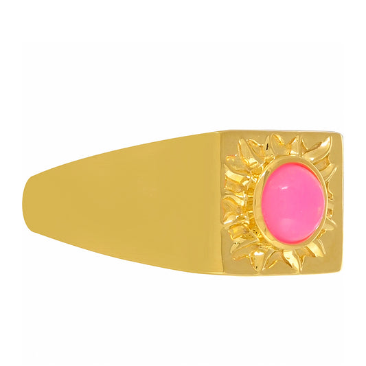 Anillo de Plata Bañada en Oro con Ópalo Rosa Neón de Etiopía