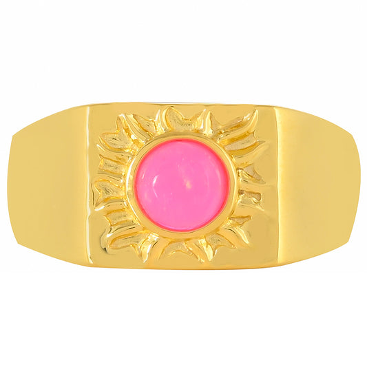 Anillo de Plata Bañada en Oro con Ópalo Rosa Neón de Etiopía