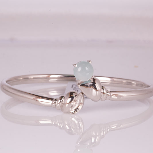 Brazalete de Plata con Calcedonia Verde Del Mar De Zambia