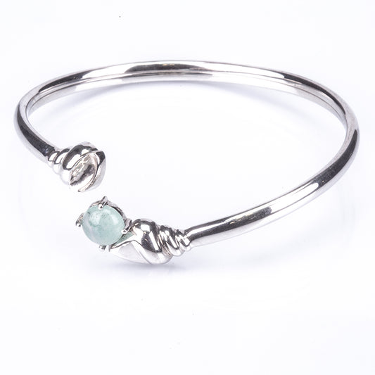 Brazalete de Plata con Calcedonia Verde Del Mar De Zambia