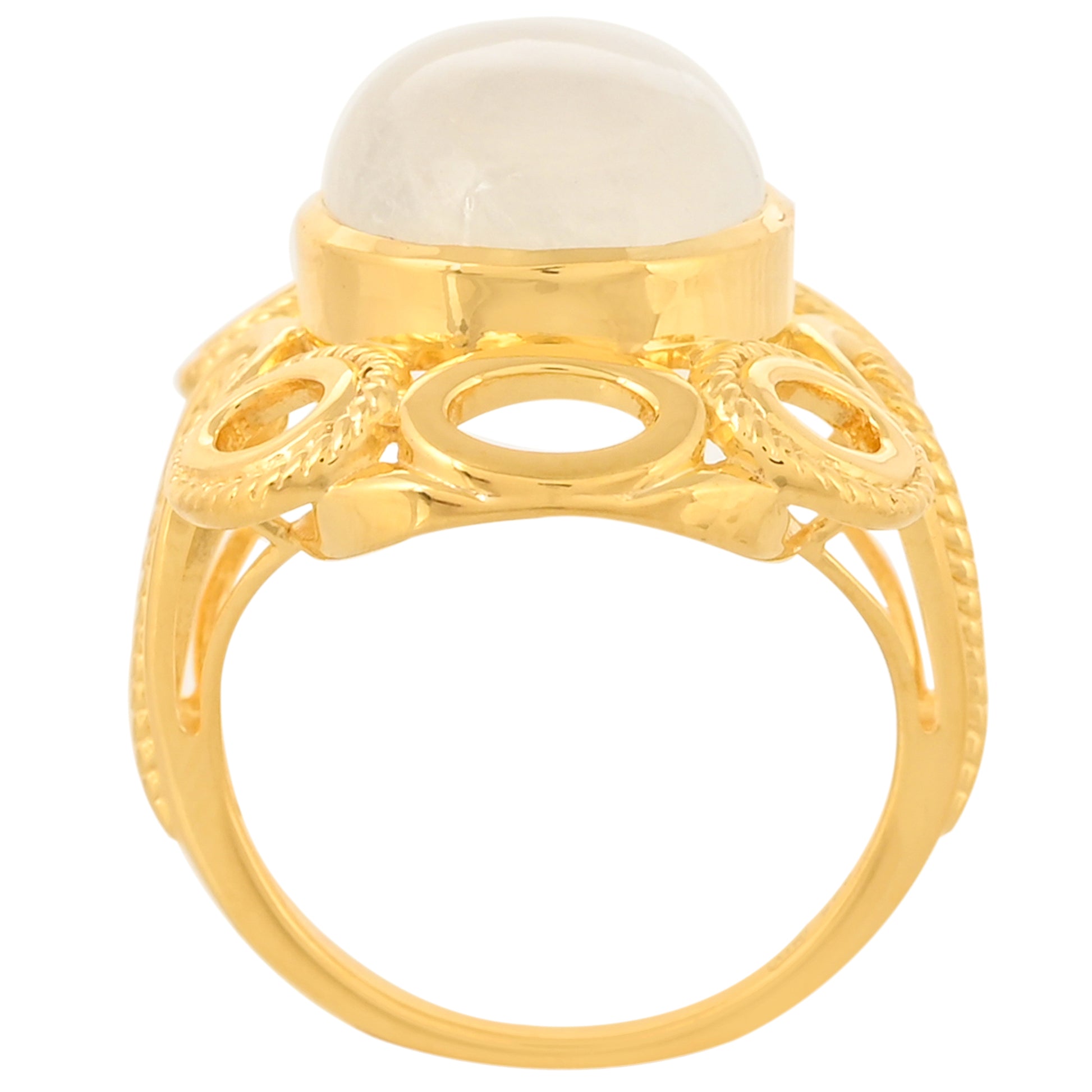 Anillo de Plata Bañada en Oro con Piedra Lunar Arco Iris 4 