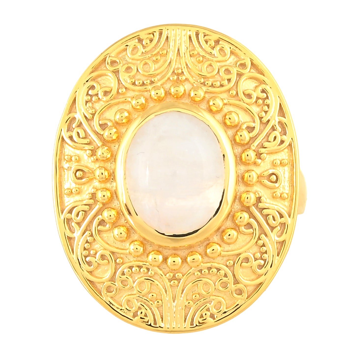 Anillo de Plata Bañada en Oro con Piedra Lunar Arco Iris