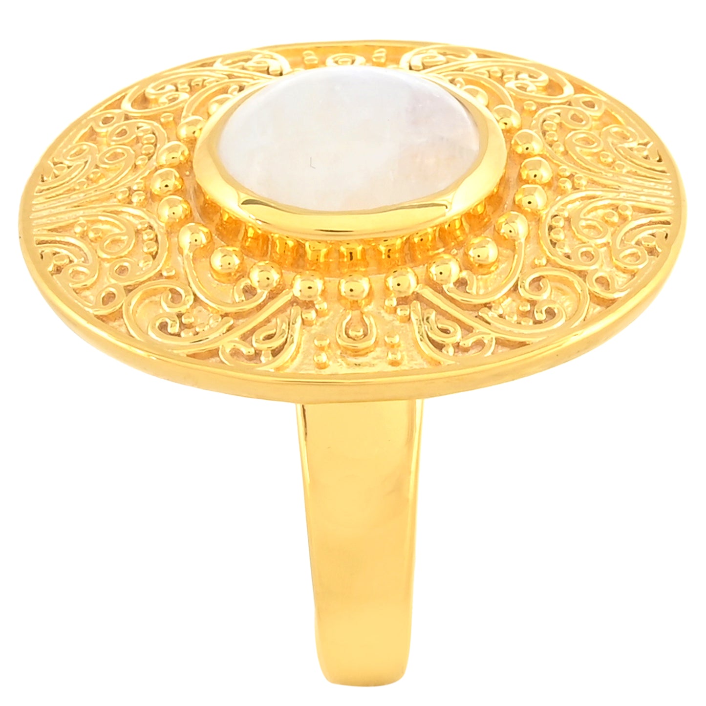 Anillo de Plata Bañada en Oro con Piedra Lunar Arco Iris
