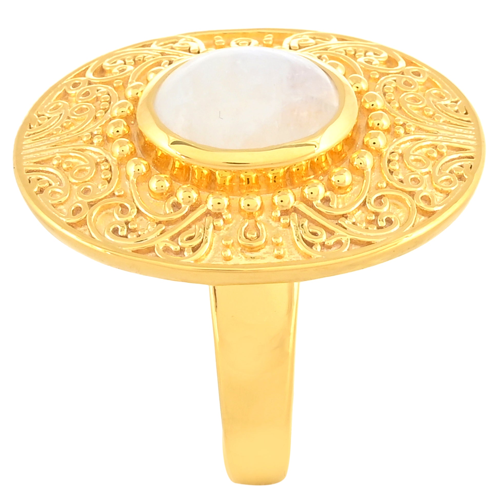 Anillo de Plata Bañada en Oro con Piedra Lunar Arco Iris 3 