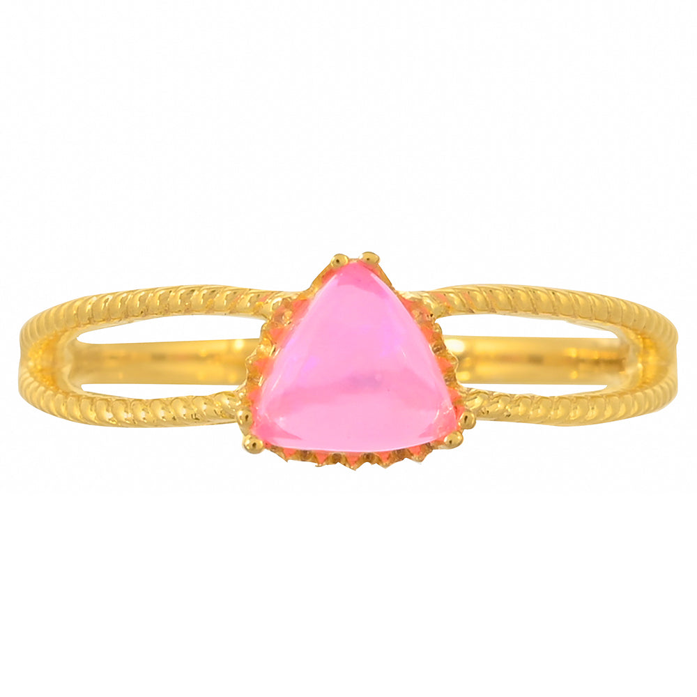 Anillo de Plata Bañada en Oro con Ópalo Rosa Neón de Etiopía 1 
