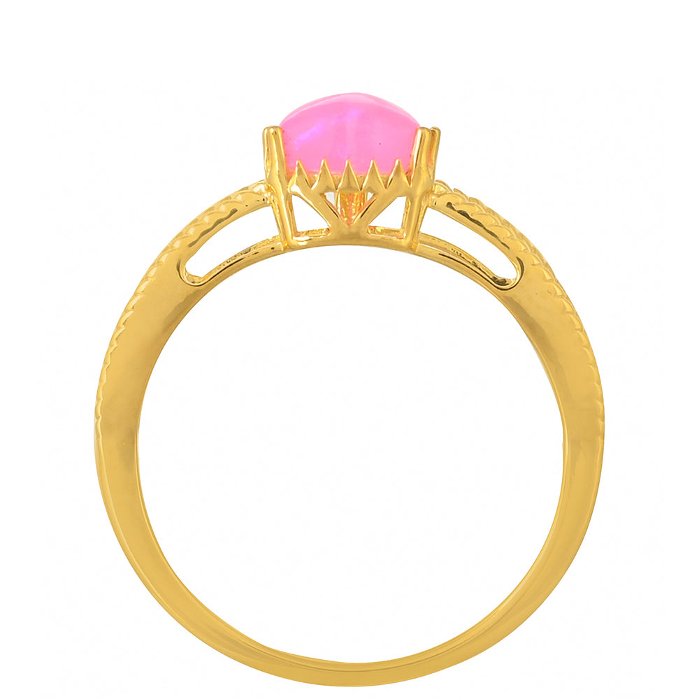 Anillo de Plata Bañada en Oro con Ópalo Rosa Neón de Etiopía 4 