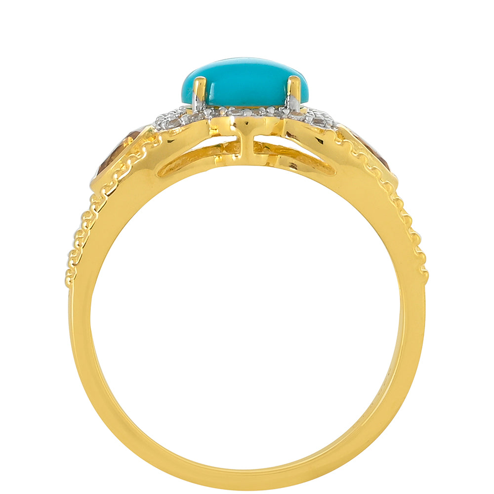 Anillo de Plata Bañada en Oro con Turquesa Bella Durmiente y Citrino 4 