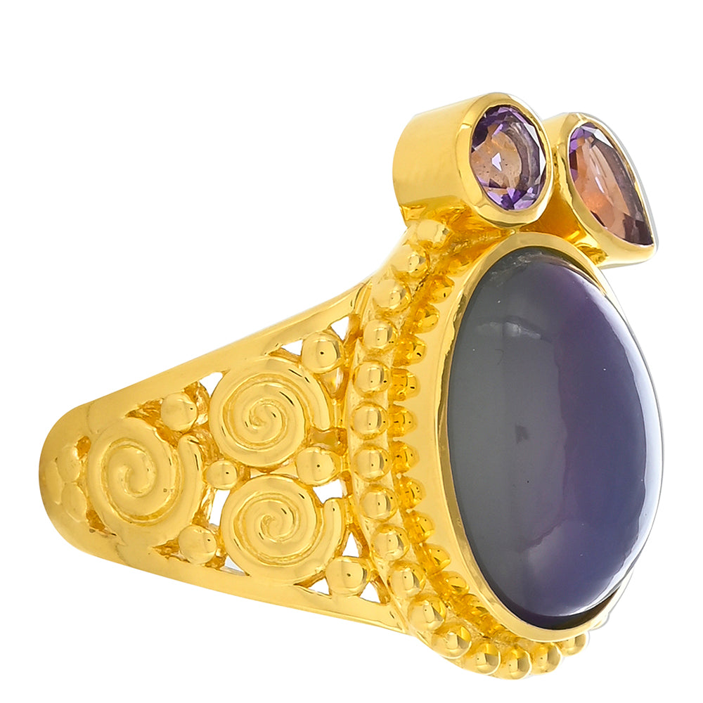 Anillo de Plata Bañada en Oro con Piedra Lunar Púrpura y Amatista de Marruecos 3 
