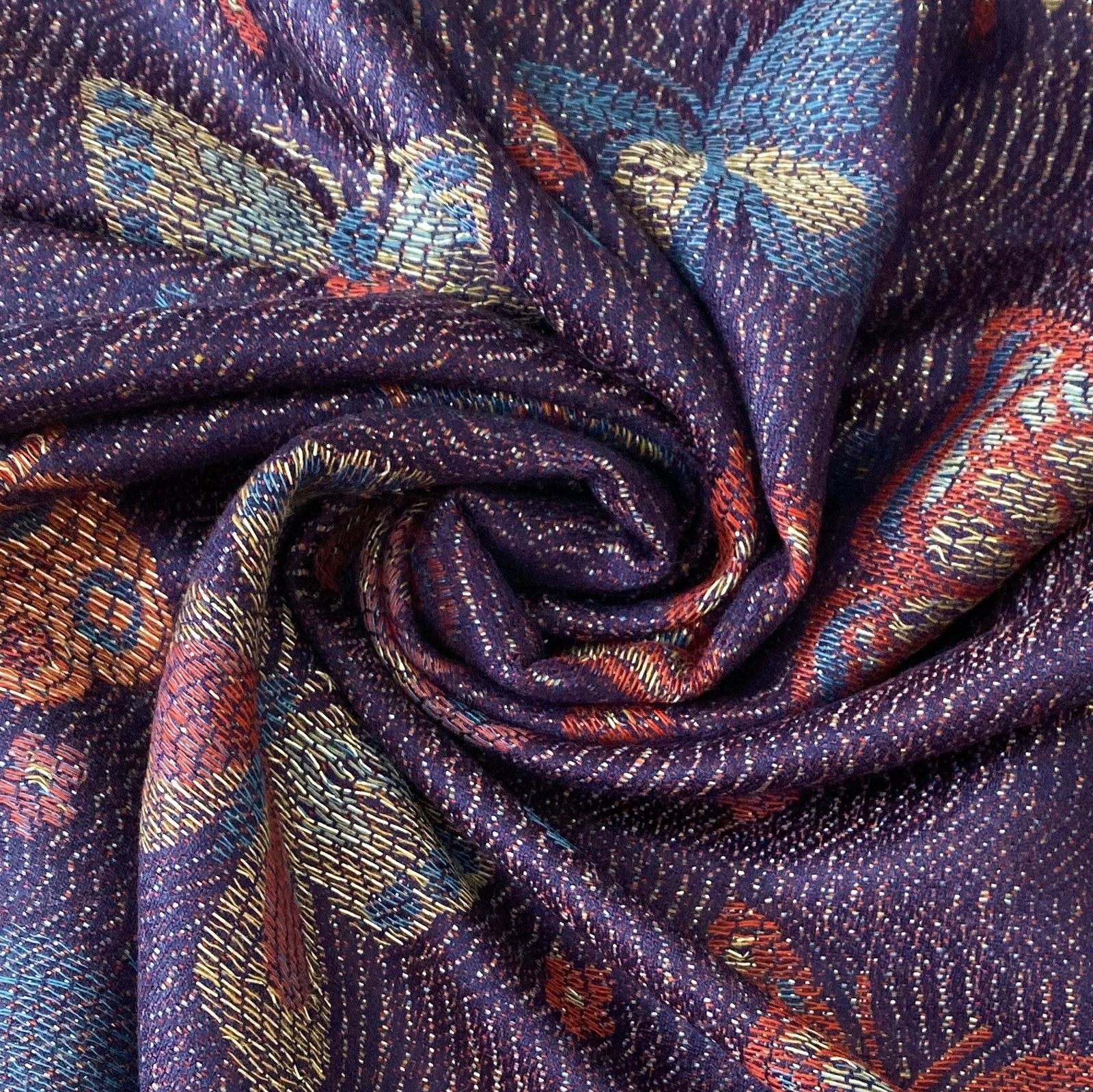 Bufanda de cachemira 100% pashmina auténtica, 70 cm x 170 cm, estampado de mariposas azul marino brillante 5 