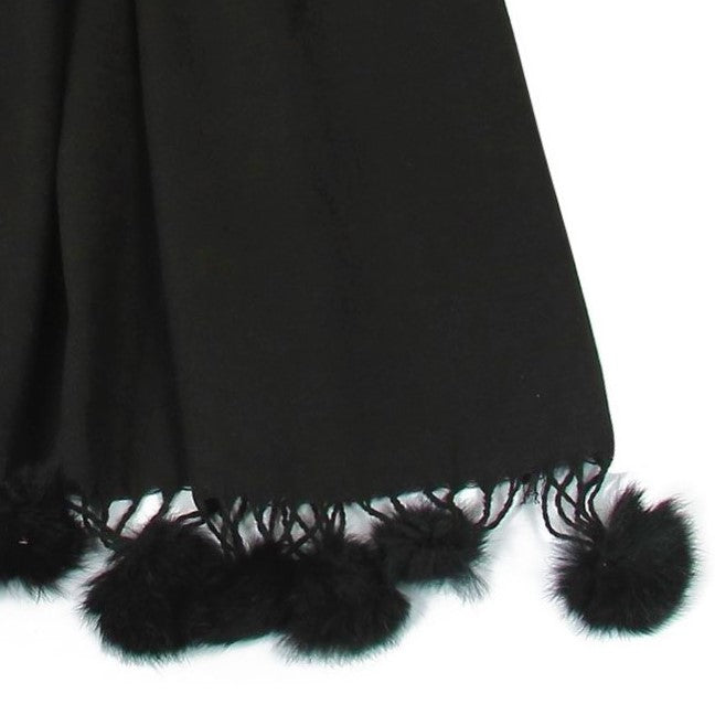 Bufanda con Pom Pom de piel, 60 cm x 170 cm, negra 4 