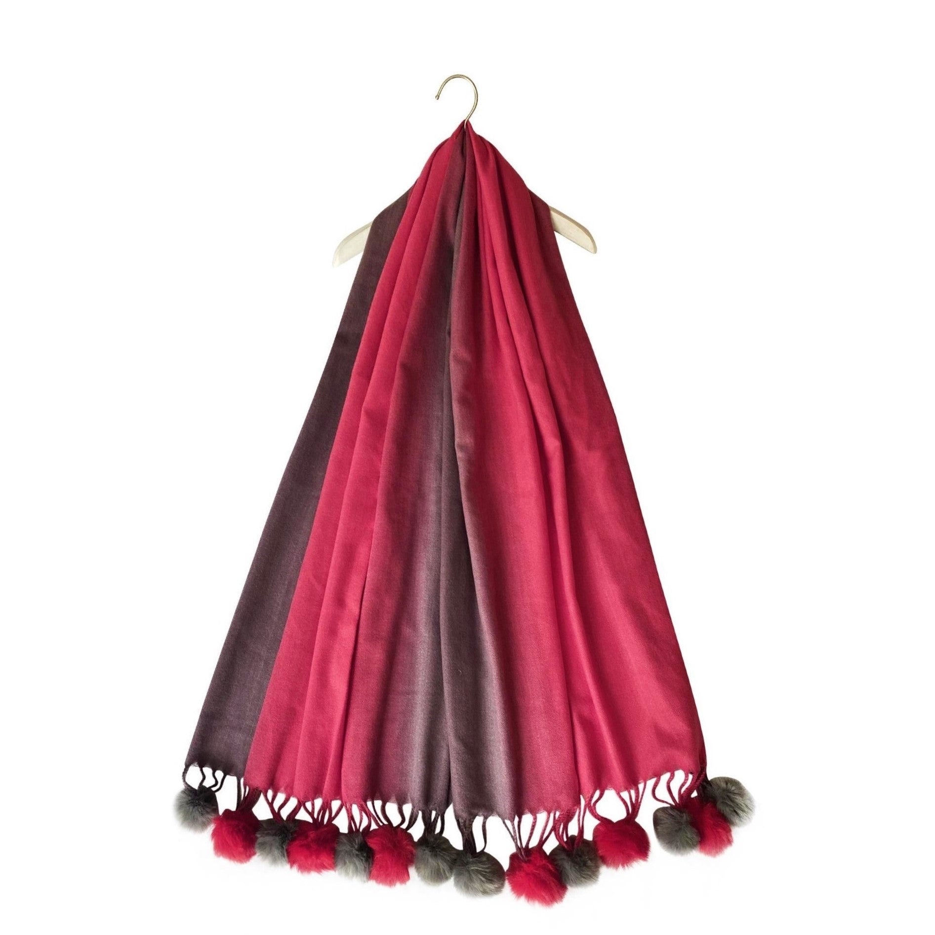Bufanda de lana con pompón, 65 cm x 180 cm, granate multicolor 3 